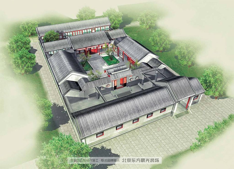 農村三進中式建筑裝修效果圖