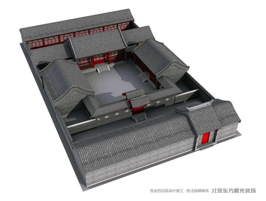 農村三進中式建筑裝修效果圖