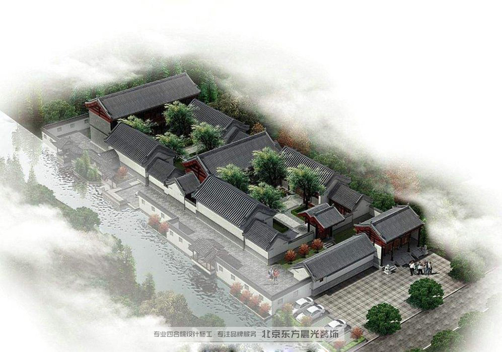 農村三進中式建筑裝修效果圖