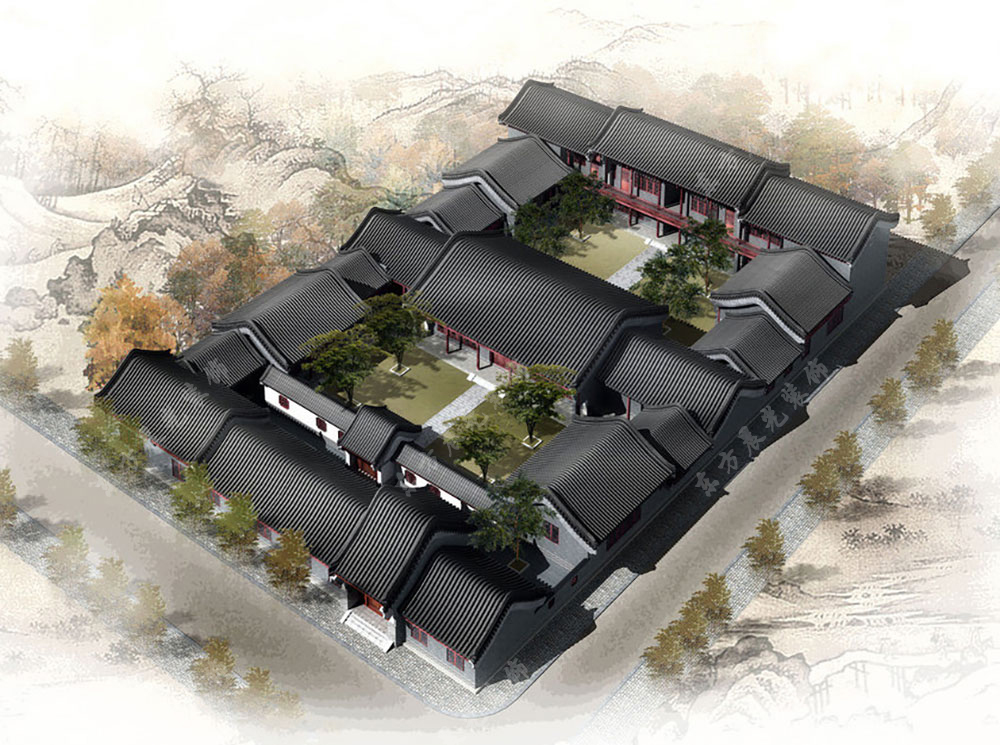 農村三進中式建筑裝修效果圖